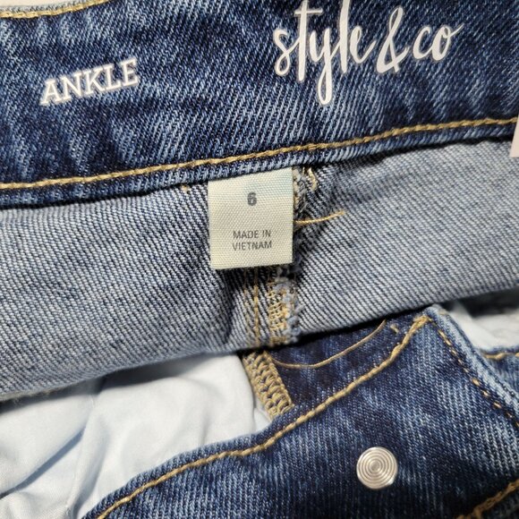 Style Co Straight Ankle Mom Jeans Womens Size 6 High Rise Shadow Wash Denim Pant - Picture 4 of 7